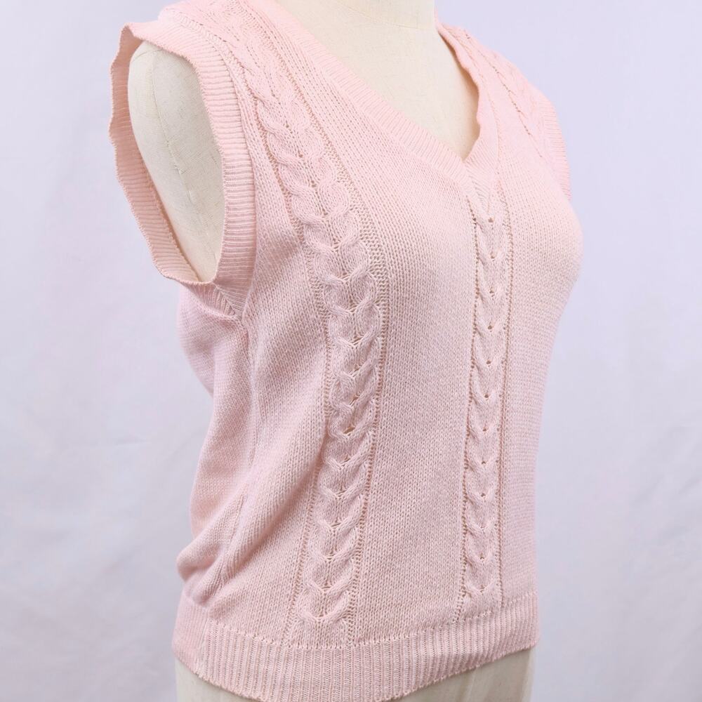 Vintage Carriage Court Pink Cable Knit Sweater Vest USA Made 100% Cotton Small - Picture 2 of 6
